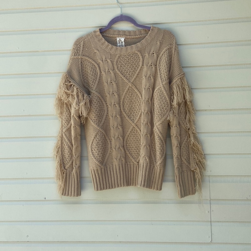 Anthropologie Sadie & Sage Fringe Cable Knit Sweater‎